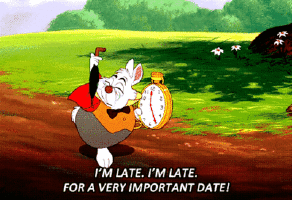 GIF retard : retard, late, lapin, alice, date