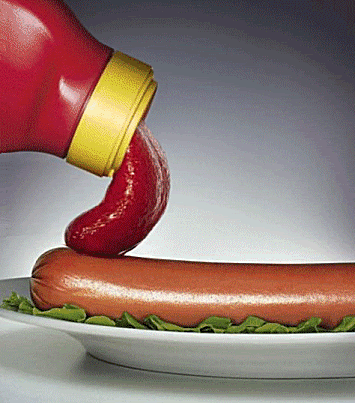 GIF leche : leche, langue, saucisse, Kerchup